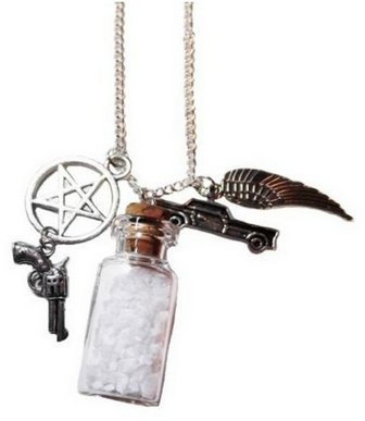 Halskette mit Anhänger in Salzbehälter-Optik, Kettenlänge ca. 61 cm, für Fans der Serie Supernatural