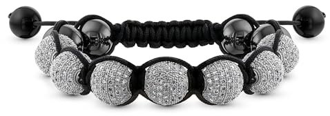 Bling Jewelry White Clear Pave Crystal Shamballa Inspired Bracelet For Women For Men Hematite Ball Black Cord String Adjustable