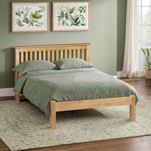 Julian Bowen Barcelona Bed, Low Footend, King, Solid Pine - W168 x D218cm | Traditional Bed Frame, 150cm/5ft, No Box Spring Needed, Solid Wood, Vertical Slat Headboard