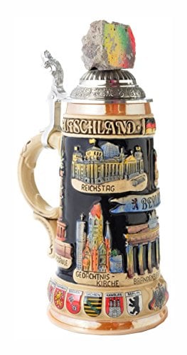 KING Bierkrug Berlin Panorama Seidel, Mauerstück auf Zinndeckel 0,75 Liter Bierseidel KI 309-BM 0,75L Berlin