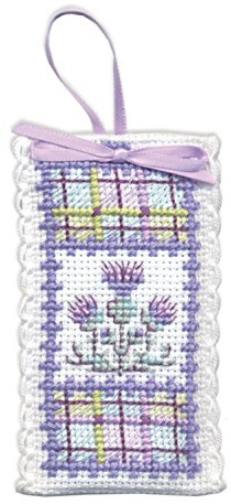 Lavender Scottish Cross Stitch Kit 'Tartan Thistles' by Textile Heritage. Lavender included.