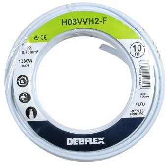 Bobinot de câble - Bobine de Fils électrique - Câble électrique - Couronne de câble - Bobinot Câble Souple 10 mètres HO3VVH2-F 2X0.75 mm ² - Blanc - 155321