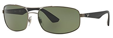 Ray-Ban Mens RB3527 Rectangular Sunglasses, Matte Gunmetal/Polarized Green, 61 mm