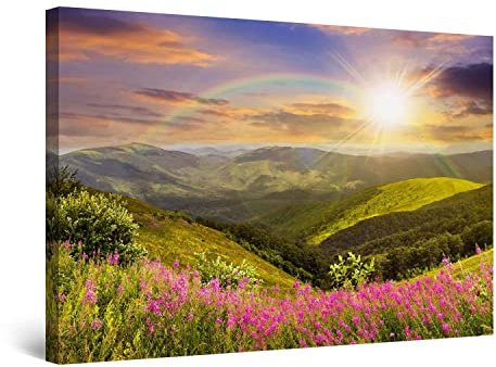 Startonight Bilder Tagtraum Sonne und Regenbogen, Leinwandbilder Moderne Kunst, Landschaft Wanddeko Kunstdrucke, Wandbilder XXL Wohnzimmer Groß Wand Bild 80 x 120 cm, Tag Nacht Effekt, Elegante