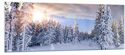 ARTTOR Glasbild 140x50cm Wandbild Glasdruck Landschaften Natur - 2433 | Abenteuer Alpen Winter Panorama Groß XXL Modern Dekoration Wohnzimmer Schlafzimmer Küche Wanddeko Kunstdruck Art ARTTOR