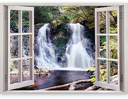 3D WALL ILLUSION murando 140x100 cm Wallpaper Mural Photo Print Window View Optical Illusion Design Wall Mural Art Print Wall Decoration Poster Nature Waterfall Forest c-B-0172-c-a