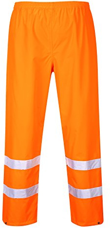 Portwest S480 Hi-Vis Rain Traffic Trousers Stain Resistant Drawstring Waist | Orange, X Large, EN ISO 20471 Class 2, EN 343 Class 3:1, UKCA, Straight Fit, 300D Oxford, Two Side Pass Through Pockets