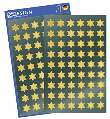 AVERY Zweckform 108 Aufkleber Weihnachten Sterne gold (Made in Germany, Weihnachtssticker Glanzpapier, selbstklebende Weihnachtdeko für Karten, Geschenke, Tüten) 2 Bogen/je 54 Sternsticker, 52802