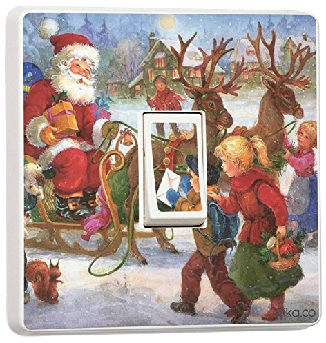 Pack of 2 Vintage Santa Christmas Design - Single Light Switch Vinyl Sticker - Winter Holidays - Father Christmas Home Decor Improvements