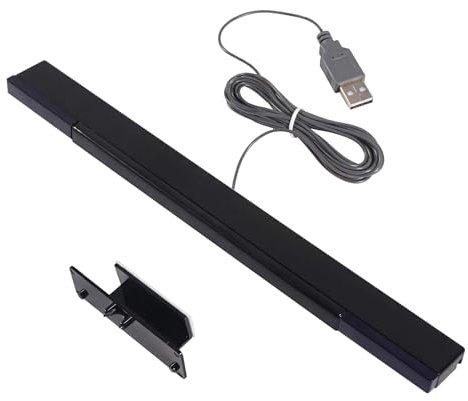 EQINI USB-Sensorleiste für Wii, Ersatz-Infrarot-Ray-Sensorleiste für Wii, Wii U und PC, inklusive Ständer, Schwarz (USB-Schnittstelle)
