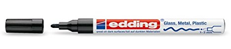 Edding Glanzlack-Marker 1-2mm schwarz - Wasserfest, Versenkbar, Rundspitze, Schwarz, Aluminium, Permanent, Marker