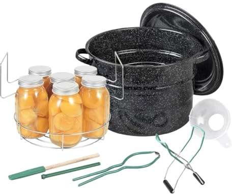 Granite Ware Canning Pot with Rack - 8 Piece Set Enamelware Water bath canner - Canning Starter Kit