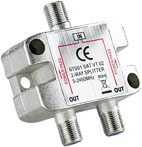esoSAT Sat Splitter: Sat-Verteiler 2-Fach, 5-2400 MHz, mit Gleichspannungs-Durchgang (Sat weiche, Sat Kabel Verteiler, Fernseher gleichzeitig)