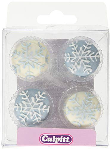 Culpitt Snowflake Sugar Pipings, Festive Royal Icing Edible Decorations, Blue and White Winter Cake and Cupcake Toppers, Pack of 12