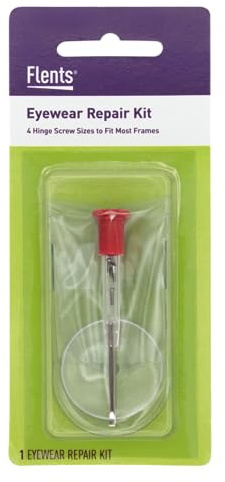 Flents Eyeglass Repair Tool Kit with Small Screwdriver, Eyeglass Screws, Magnifying Glass, Screw Guide, & Storage Pouch, Universal Eyeglass Repair Kit for Fixing Broken Reading Glasses, & Sunglasses
