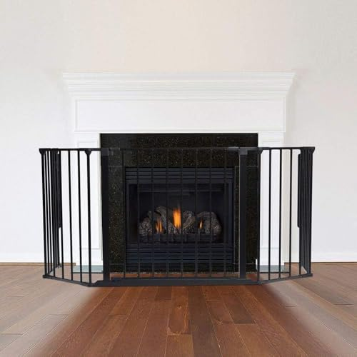 Safetots Multi Panel Fire Surround, 49cm Deep x 105cm Wide, Black, 70cm Tall, Child and Pet Fire Safety, Baby and Toddler Fire Guard, Safety Barrier for Fireplaces, Easy Installation