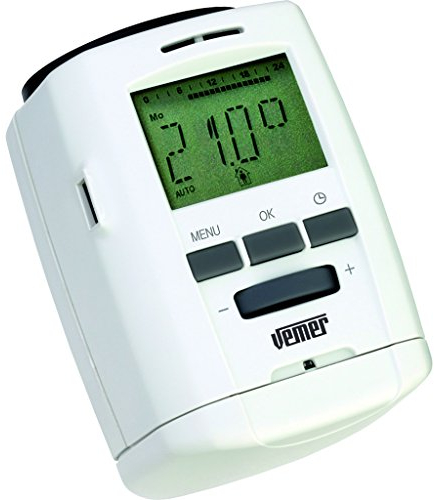 VEMER VE740700 THERMOPRO Heizkörperthermostat mit Wöchentlich Programmierung, Home Heizkörper Thermostatkopf, Stromversorgung mit Batterien, M30 x 1,5 Anschluss, Weiß