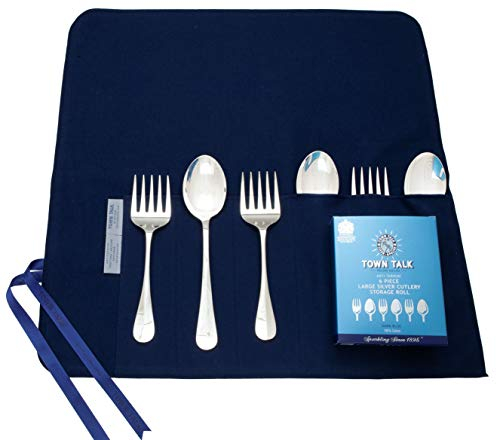 Town Talk Anti-tarnish 6 Piece Silver Serving Cutlery Storage Roll Dark Blue