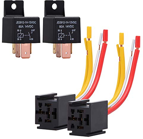 Ehdis 2 Pack Relais 12V 80A 4 Pin Car Truck Motor Heavy Duty on/Off normalement Ouvert SPST Relais Socket Plug-4 Fils Automobile