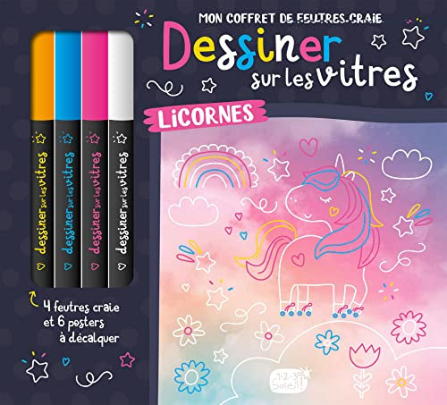 Mon coffret de feutres craie - dessiner sur les vitres - licornes