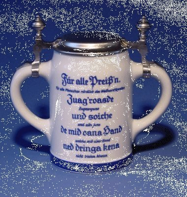 Zimmermann Bierseidel Bier-Krug Für alle Preißn Porzellankrug mit 2 Henkel und Zinndeckel 0,5l