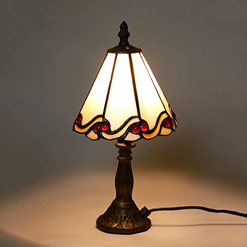 Tiffany-Tischleuchte-Lampe Echtglas DORA, E14 x1 max. 40W, H: 31cm, Schirm D: 15cm, Fuß D: 8cm, Nachttisch-Fensterbank-Fernseh-Kommode-Leuchte-Lampe