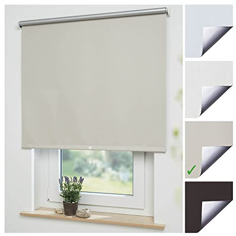 Liedeco® Rollo, Fenster Rollo, Spring-Rollo Mittelzugrollo / 62 x 180 cm (Breite x Höhe), beige/Thermo-Beschichtung, Verdunkelnd, Blickdicht/Breiten 60-200 cm/Variable Montage möglich
