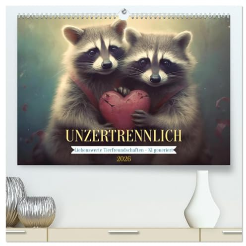 Unzertrennlich (hochwertiger Premium Wandkalender 2026 DIN A2 quer), Kunstdruck in Hochglanz: Herzerwärmende tierische Freundschaften - KI generiert (CALVENDO Tiere)