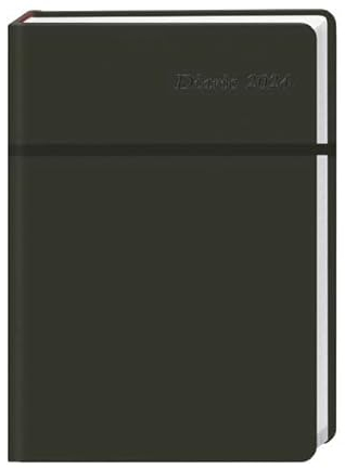 Diario Wochen-Kalenderbuch A5. Schwarzer Terminkalender 2024. Buch-Kalender mit Lesebändchen und Gummiband. Taschenkalender zum Planen von Terminen.