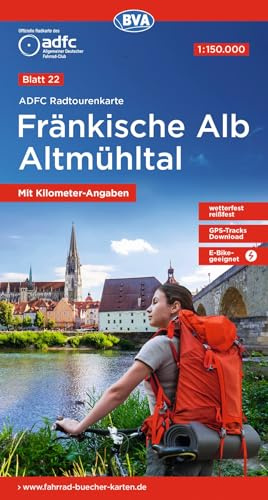 BVA ADFC Radtourenkarte Fränkische Alb Altmühltal 1:150.000: reiß- und wetterfest, E-Bike geeignet, GPS-Tracks Download, mit Bett+Bike Symbolen, mit Kilometer-Angaben
