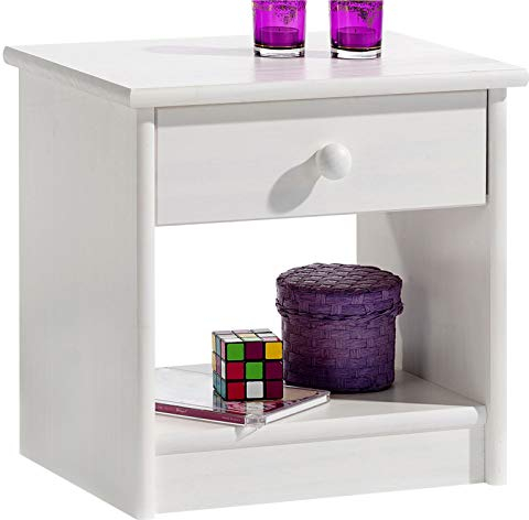 IDIMEX Nachttisch Moritz, 1 Schublade, Kiefer massiv weiß lackiert, Massivholz, Landhausstil, Landhaus