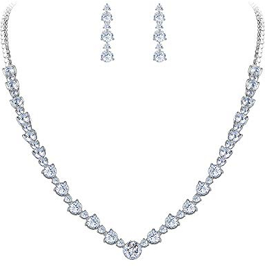 EVER FAITH® Hochzeit Silber-Ton klar Zirkonia CZ Blume rund Halskette Ohrringe Set N02037-1