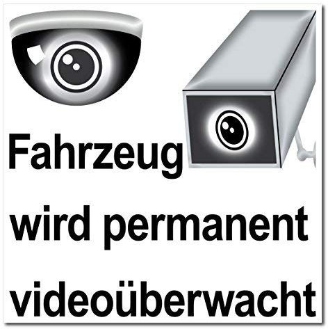 GreenIT 10 Stück 5cm Fahrzeug Wird permanent videoüberwacht Aufkleber Sticker Warnung Hinweis