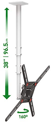 Barkan Supporto da soffitto per TV bianco lungo 97 cm, movimento completo, 3 movimenti, piatto/curvo, supporta fino a 40 kg, regolazione telescopica dell'altezza, adatto per LED OLED LCD