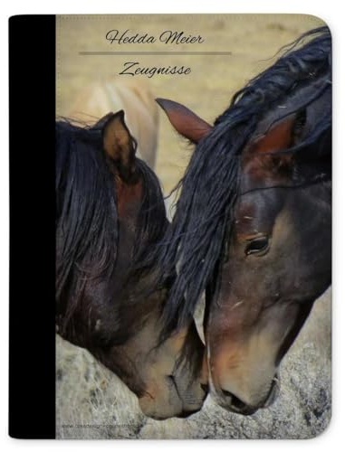 CreaDesign Customize A4 Zeugnismappe für Kinder 26,7x32,7x1 cm, Sichtbuch mit 10 Klarsichthüllen, erweiterbar auf bis zu 20 Taschen, Pferd Familie design, Dokumentenmappe für Schüler