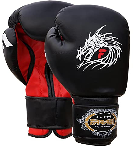 10, 12, 14, 16 oz Farabi Sports Guantoni da boxe per uomo e donna ideali per sparring, MMA, Muay Thai, Kickboxing, allenamento, palestra e pugni (Black Dragon, 10-oz)