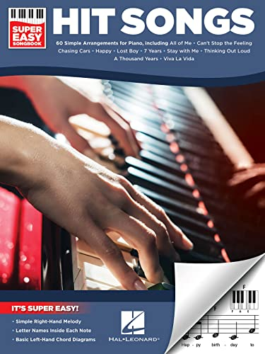 Hit Songs Super Easy Songbook – Easy Piano Sheet Music for Beginners | 60 Popular Songs with Right-Hand Melodies, Letter Note Names, and Chord Diagrams | Pop and Rock Songbook for Adults and Kids