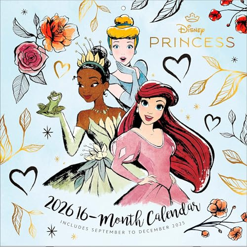 Pyramid International - DISNEY PRINCESS 2026 – Broschürenkalender 30×30 cm mit 12 märchenhaften Illustrationen von Arielle, Belle, Cinderella & Rapunzel, Wandkalender für Kinder & Disney-Fans
