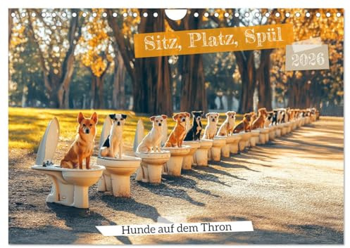Sitz, Platz, Spül - Hunde auf dem Thron (Wandkalender 2026 DIN A4 quer), CALVENDO Monatskalender