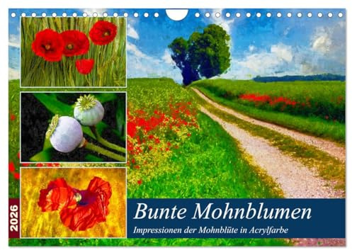 Bunte Mohnblumen - Impressionen der Mohnblüte in Acrylfarbe (Wandkalender 2026 DIN A4 quer), CALVENDO Monatskalender: Roter Klatschmohn auf allen Wegen (CALVENDO Natur)