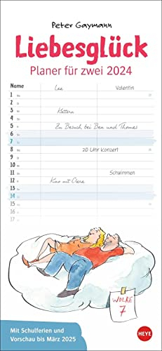 Gaymann: Liebesglück Planer für zwei 2024. Humorvoller Partnerkalender mit 2 Spalten und viel Platz für Eintragungen. Wandkalender Planer 2024. Jahres-Planer für 2 Personen.