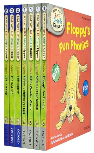 Read With Biff, Chip and Kipper Phonics Starter Pack Level 1 & 2 Collection 7 Books Set (Floppy's Fun Phonics, Chip's Letter Sounds, Biff's Wonder Words, Kipper's Alphabet I Spy, I Am Kipper & More)