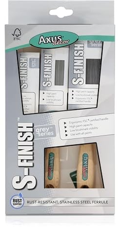 Axus Decor Immaculate S-Finish Paint Brush (Grey Color) - Set of 3-1, 1.5, 2mm - For All Paints, Synthetic Bristle Filaments, Natural Bamboo Handles, Rust-Resistant Stainless Steel