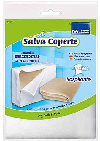 PARODI & PARODI- Il Salva Coperte Custodia Proteggi Piumoni e Lunzuola in TNT, Sacco Traspirante per Proteggere Piumone Plaid, Dotata di Comoda Cerniera, Misura 50x45x15 cm