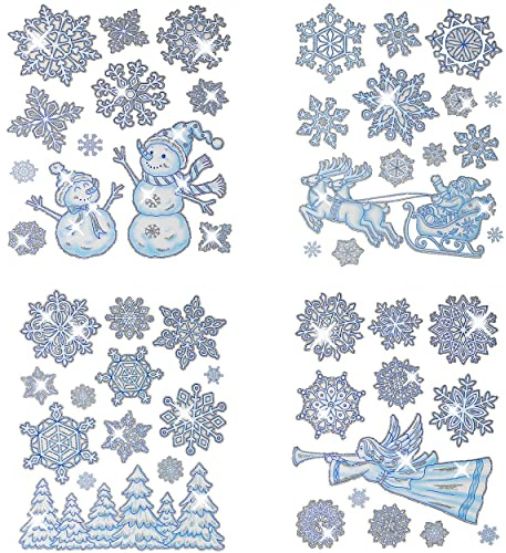 alles-meine.de GmbH 2 versch. Bögen: statisch haftende Fensterbilder - Glitzer/Glitter - Schneeflocken & Winter - Schneekristall/Schnee/Flocken - wiederverwendbar + sel..