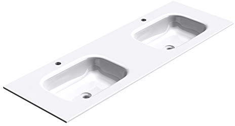 doporro Lavabo da Incasso 120 cm Doppia Vasca in Marmoresina Bianco Lucido, Lavabo Bagno Integrale Soprapiano con Troppopieno Colossum04