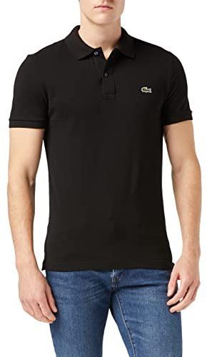 Lacoste Herren Polo-Shirt Kurzarm PH4012, Männer Polo-Hemd,2 Knopf,Slim Fit,Schwarz,9