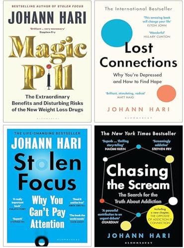 Johann Hari 4 Books Collection Set (Stolen Focus, Chasing the Scream, Lost Connections, Magic Pill)