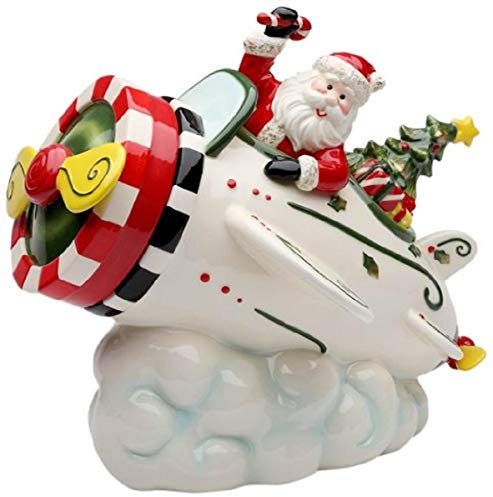 Cosmos Gifts 10653 - Barattolo per biscotti con Babbo Natale in aereo, 20,2 cm