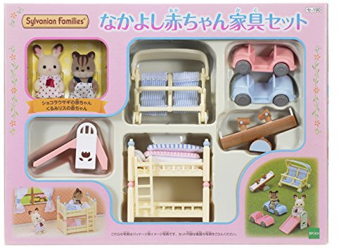 EPOCH Calico Critters Room set Nakayoshi Baby Furniture Set, Miniaturmöbel, Klassisch, Rosa, Kunststoff